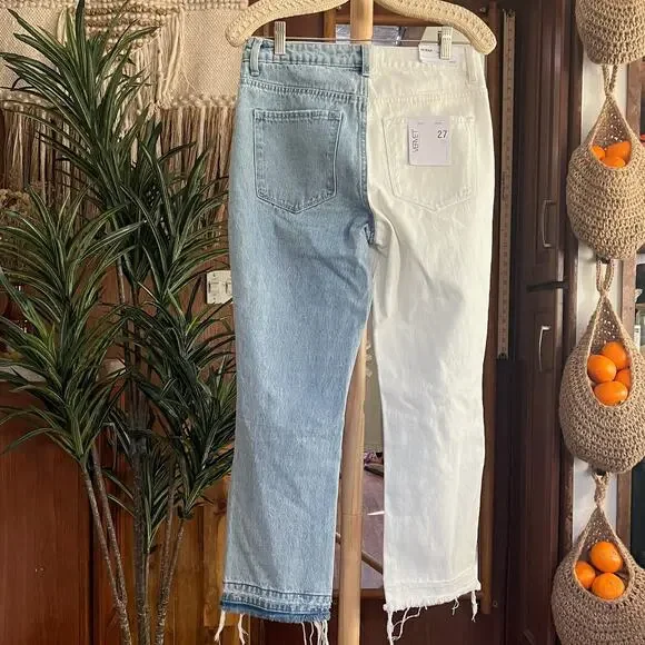 VERVET Norah Crossover Fly Colorblock Jeans 27 High Rise Straight Two Tone NWT - Picture 5 of 12
